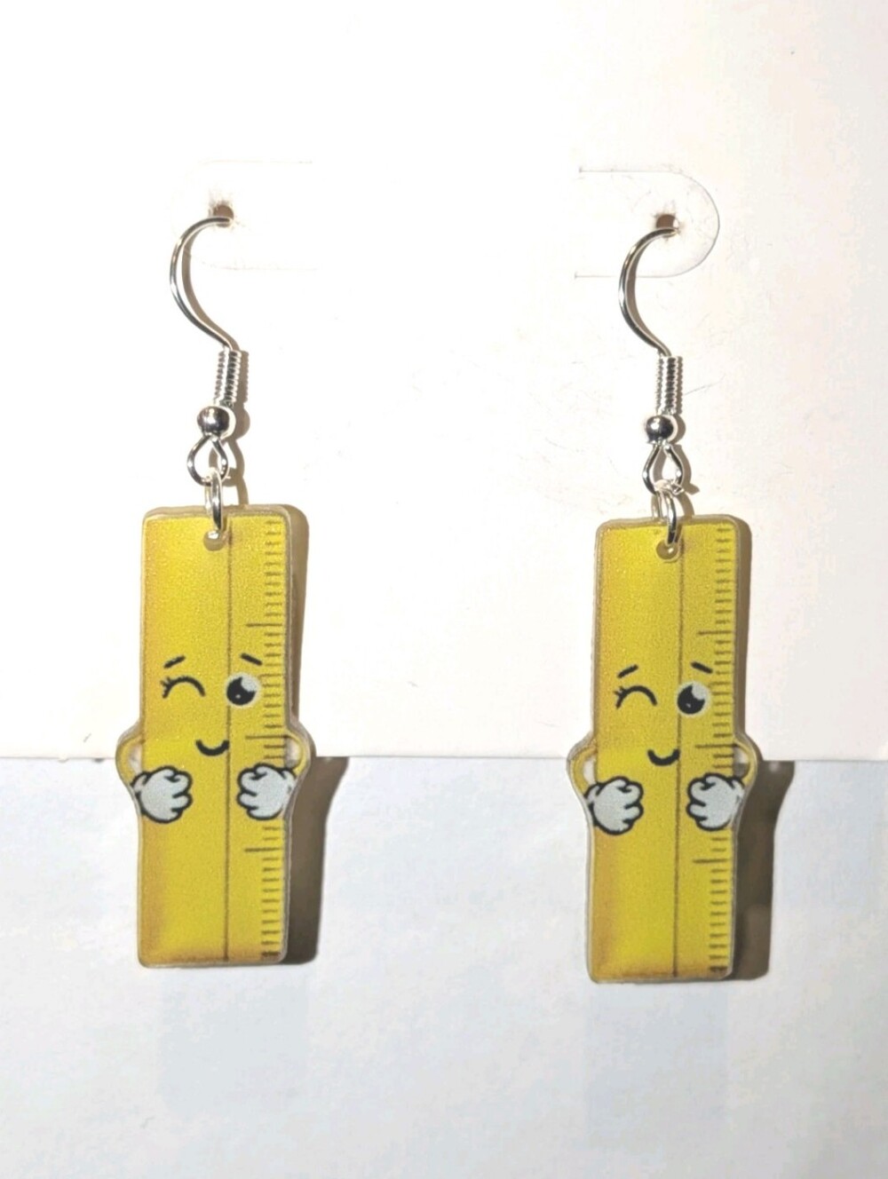 Hand Crafted Cute Yellow Ruler Face Dangle Earrings